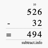 Calculate 526 minus 32 using long subtraction