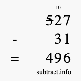 Calculate 527 minus 31 using long subtraction