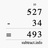 Calculate 527 minus 34 using long subtraction