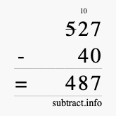 Calculate 527 minus 40 using long subtraction