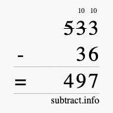 Calculate 533 minus 36 using long subtraction