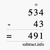 Calculate 534 minus 43 using long subtraction