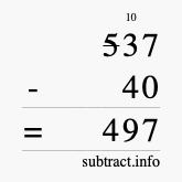 Calculate 537 minus 40 using long subtraction