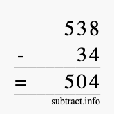 Calculate 538 minus 34 using long subtraction