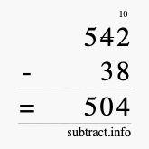 Calculate 542 minus 38 using long subtraction