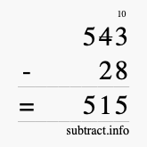 Calculate 543 minus 28 using long subtraction