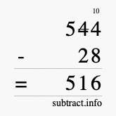 Calculate 544 minus 28 using long subtraction
