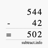 Calculate 544 minus 42 using long subtraction