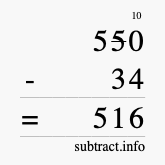 Calculate 550 minus 34 using long subtraction