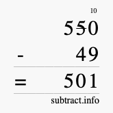 Calculate 550 minus 49 using long subtraction