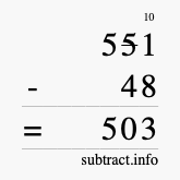 Calculate 551 minus 48 using long subtraction