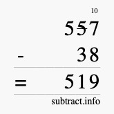 Calculate 557 minus 38 using long subtraction