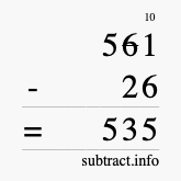 Calculate 561 minus 26 using long subtraction