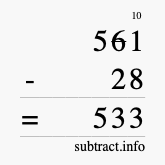 Calculate 561 minus 28 using long subtraction