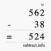 Calculate 562 minus 38 using long subtraction