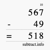Calculate 567 minus 49 using long subtraction