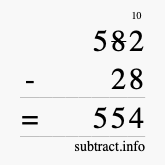 Calculate 582 minus 28 using long subtraction