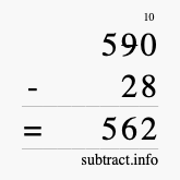 Calculate 590 minus 28 using long subtraction