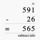 Calculate 591 minus 26 using long subtraction