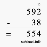 Calculate 592 minus 38 using long subtraction