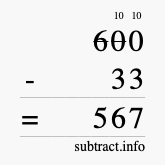 Calculate 600 minus 33 using long subtraction