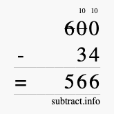Calculate 600 minus 34 using long subtraction
