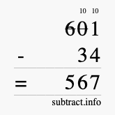 Calculate 601 minus 34 using long subtraction