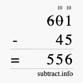 Calculate 601 minus 45 using long subtraction