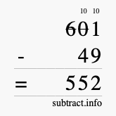 Calculate 601 minus 49 using long subtraction