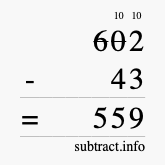 Calculate 602 minus 43 using long subtraction