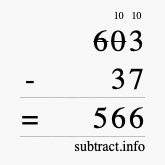 Calculate 603 minus 37 using long subtraction