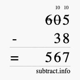 Calculate 605 minus 38 using long subtraction