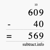 Calculate 609 minus 40 using long subtraction