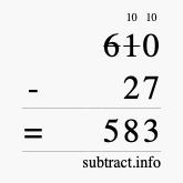 Calculate 610 minus 27 using long subtraction