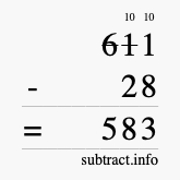 Calculate 611 minus 28 using long subtraction