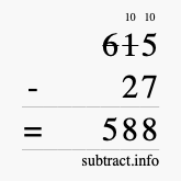 Calculate 615 minus 27 using long subtraction