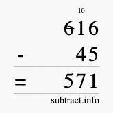 Calculate 616 minus 45 using long subtraction