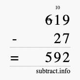 Calculate 619 minus 27 using long subtraction