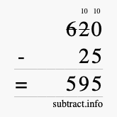 Calculate 620 minus 25 using long subtraction