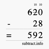 Calculate 620 minus 28 using long subtraction