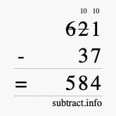Calculate 621 minus 37 using long subtraction