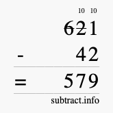 Calculate 621 minus 42 using long subtraction