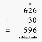 Calculate 626 minus 30 using long subtraction