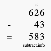 Calculate 626 minus 43 using long subtraction