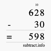Calculate 628 minus 30 using long subtraction