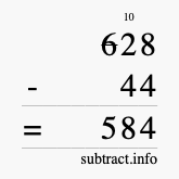 Calculate 628 minus 44 using long subtraction