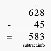 Calculate 628 minus 45 using long subtraction
