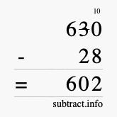 Calculate 630 minus 28 using long subtraction