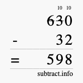 Calculate 630 minus 32 using long subtraction