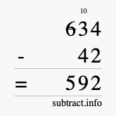 Calculate 634 minus 42 using long subtraction